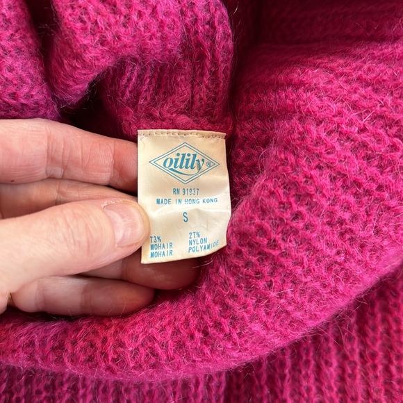 OILILY high cowl neck fuchsia sweater vest with pocket! Size S. Mohair w/ nylon. - Picture 3 of 8